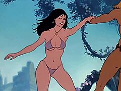 诱人的棕发女郎在热辣的卡通动画中探索野蛮幻想的领域